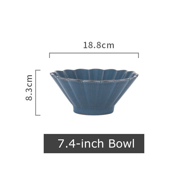 1pc japanske ramen skål keramisk hvid blå glaseret nudelskål blomsterformet stor pasta ris suppeskål mikrobølgeovn sikkert spisestel: Blå s