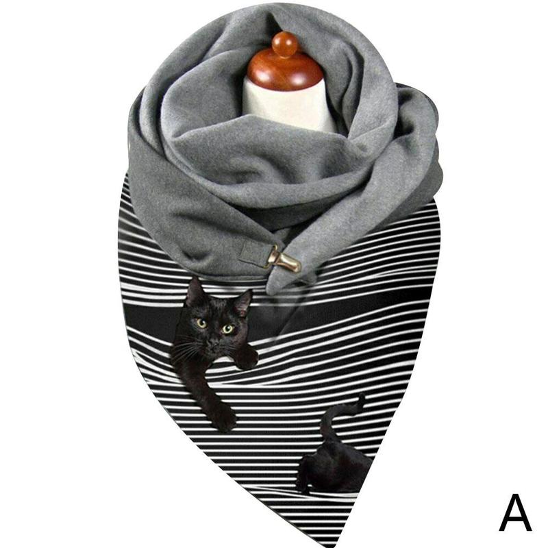 All-match casual kerstprint dikke warme sjaal rond kattenknoopsjaal voor dames kerst: A