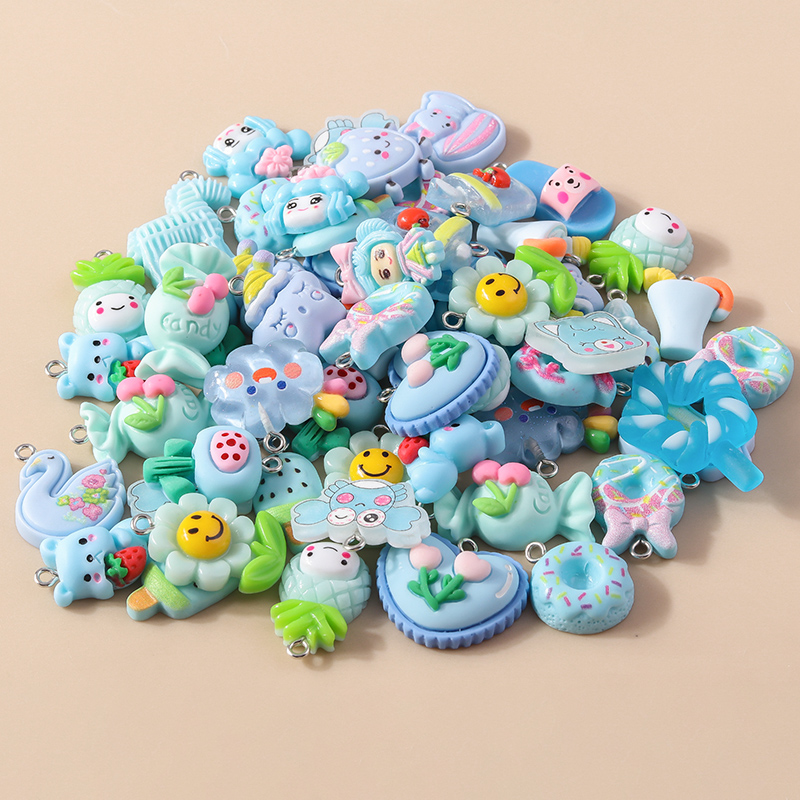 Dijes de resina con forma de corazón y Flor de Animal para pendientes, colgantes de collar hechos a mano, accesorios para hacer joyas, 10 piezas, 6 colores mezclados