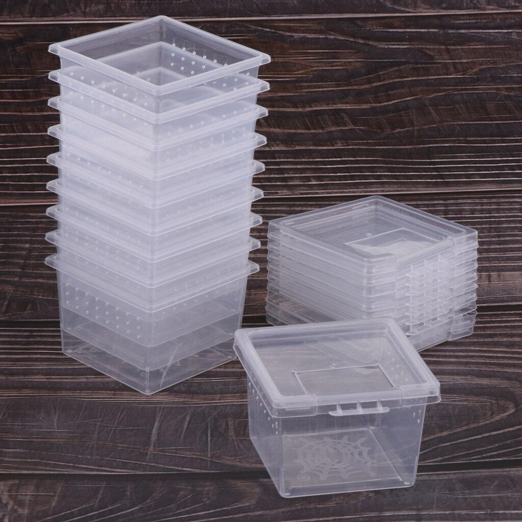 10pcs Feeding Box Reptile Cage Hatching Container Rearing Tank for Lizards Terrarium Tortoise Spider Beetle Insect House