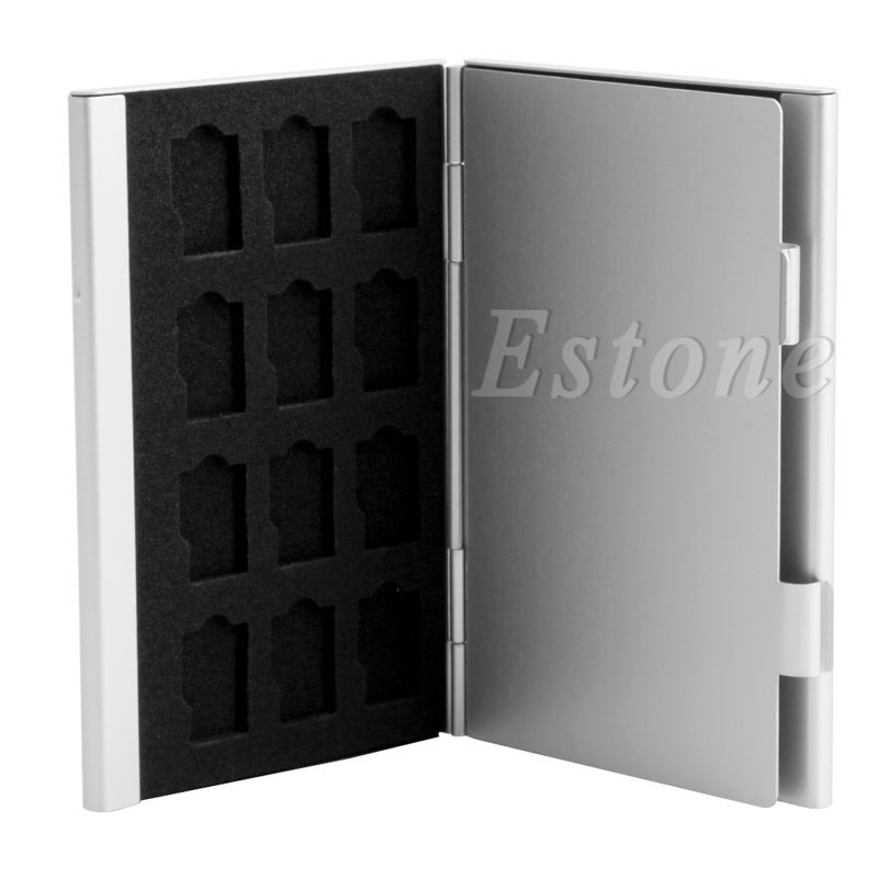 Zilver Aluminium Memory Card Storage Case Box Houder Voor 24 TF Micro SD Kaarten-L059