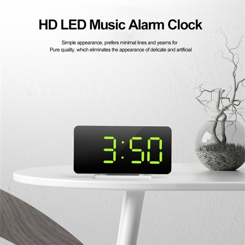 LED Mirror Table Clock Digital Alarm Snooze Display Time Night Light Desktop USB Alarm Clock Home Decor for Children