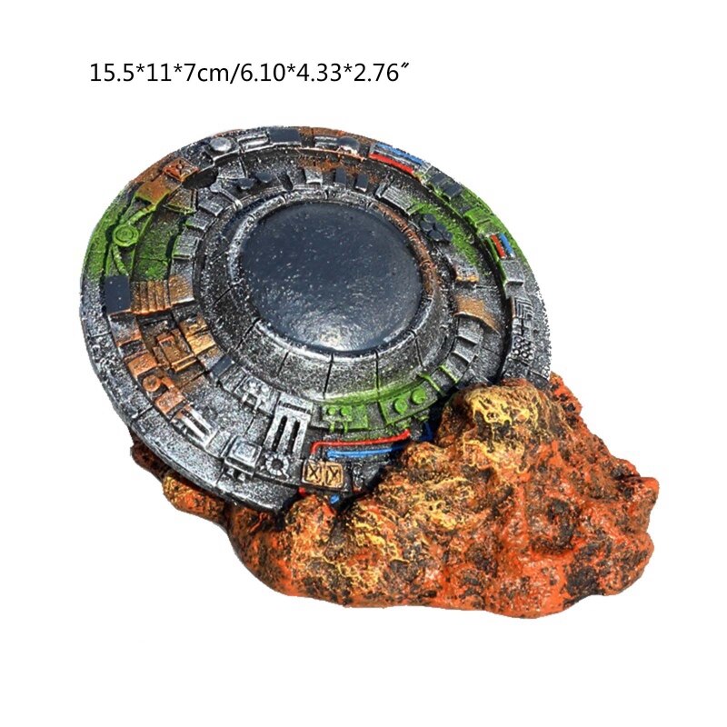 Aquarium UFO Decorations Fish Tank Ornaments Small Resin Sunken Spaceship for Freshwater Saltwater Betta Tanks Decor