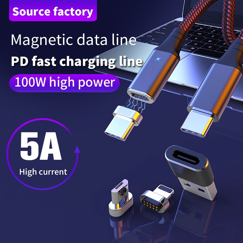 100W PD USB Magnetico Cavo di Tipo C a Tipo C Cavo di 20V 5A Veloce Cavo di Ricarica USB C per micro per MacBook Cavo del Caricatore del USB