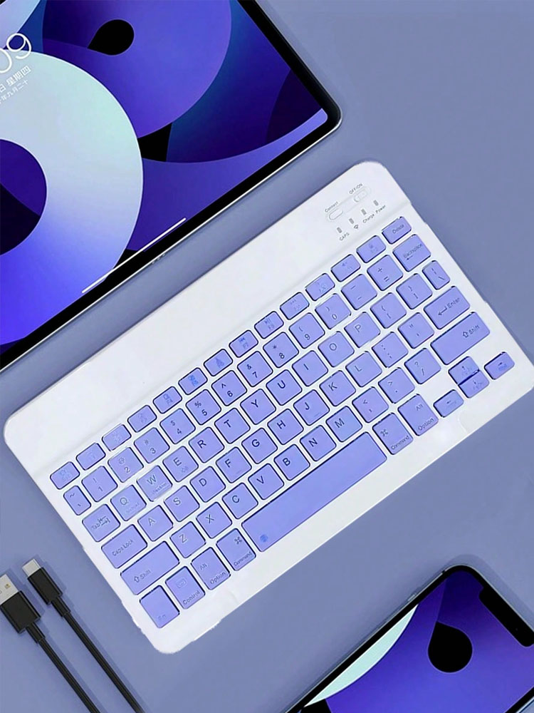 Draadloos toetsenbord, 10 inch slank, oplaadbaar stil, draadloos toetsenbord voor tablet/laptop, iPad mini-toetsenbord: Paars