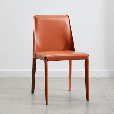 Italiensk minimalistisk sadel læder lænestol nordisk spisestuestol moderne enkel husholdningsrestaurant luksusstol: Orange