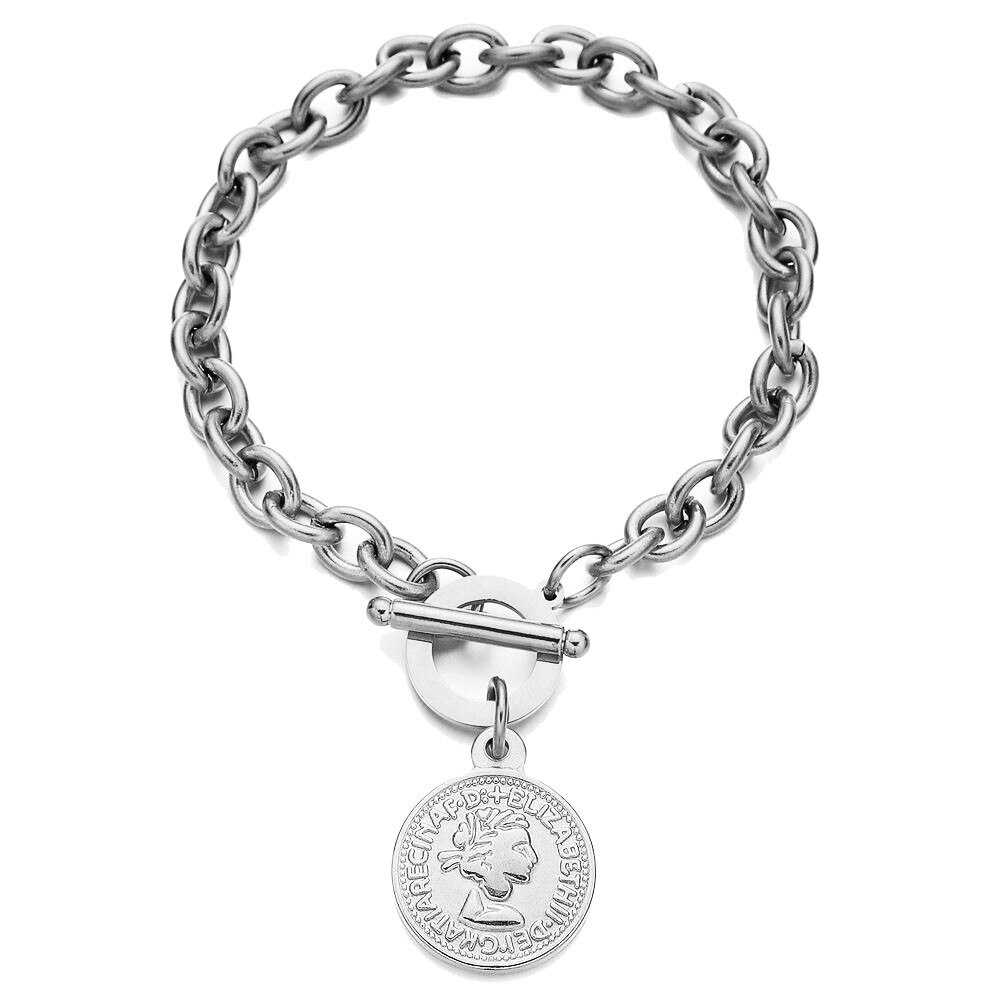 Hip hop aço inoxidável toggle beleza cabeça encantos pulseiras para mulheres homens ot fivela moeda pingente goth pulseira