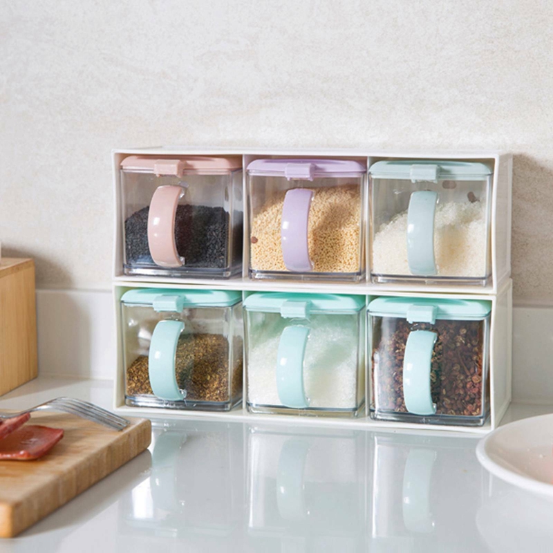 Kitchen Seasoning Box Kit Spice Jars Condiment Sugar Salt Container Case For Kitchen Counter Food Storage: Dark Khaki