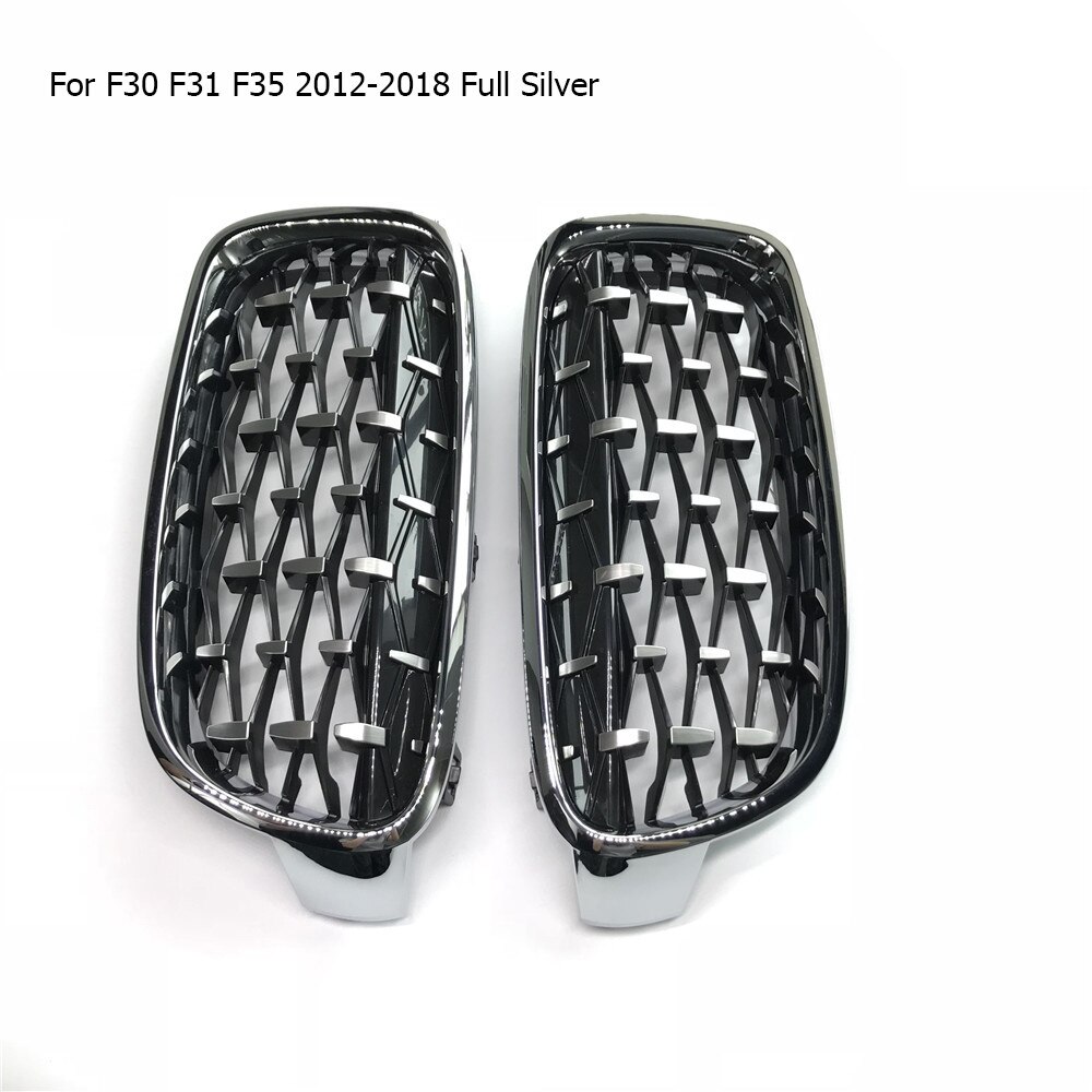 Un par de parrillas de diamantes plateadas/negras con estilo para coche, rejilla delantera ovoide doble para BMW F30 F31 F35 F10 F18 G30 G38 F32 F82: F30 Silver