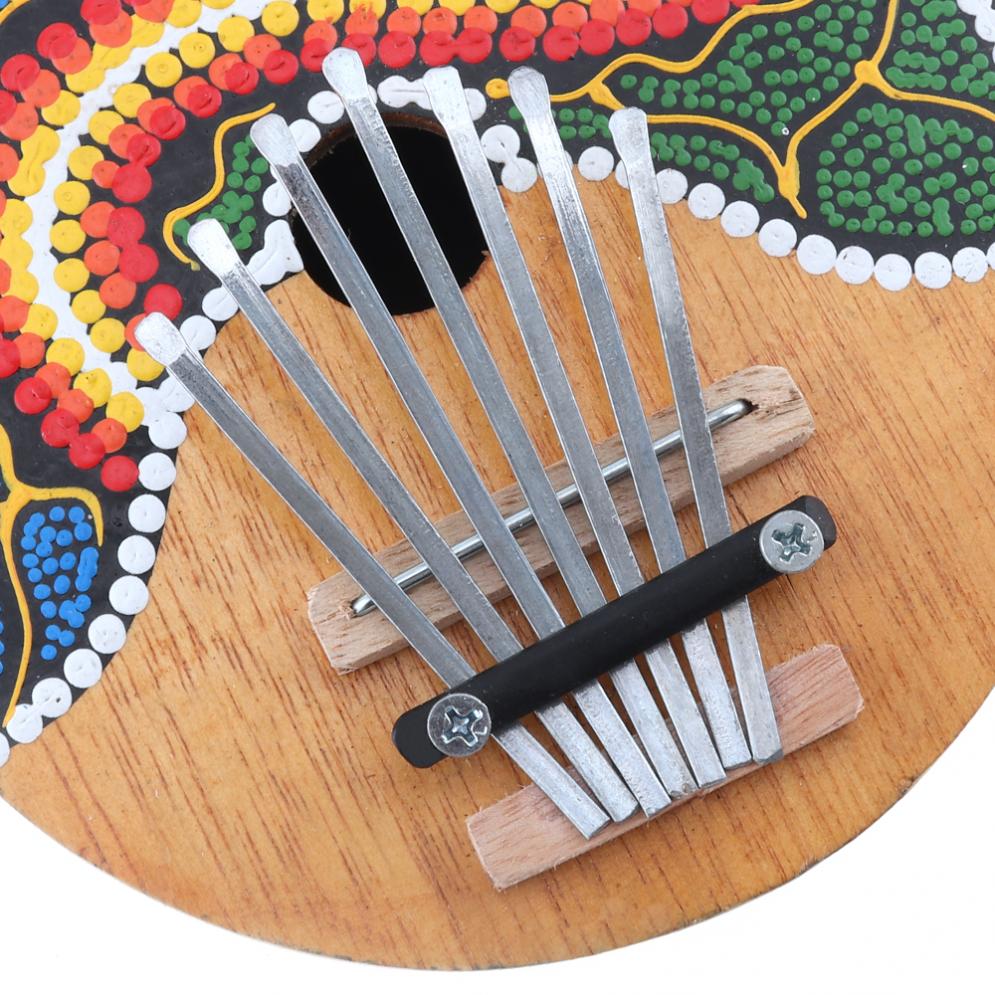 Kalimba populaire à 7 touches, piano à pouce en coquille de noix de coco, dessin coloré, mbira, mini instrument à clavier naturel