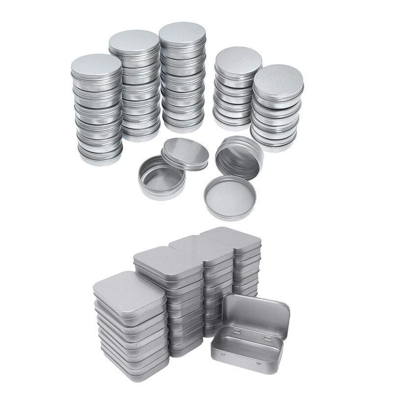 40x Screw Top Round Aluminum Tins Cans Screw Lid Round 24 Pack Metal Rectangular Empty Hinged Tins Box: Default Title