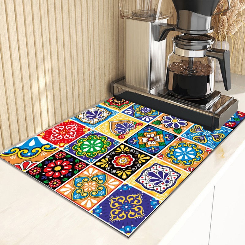 Absorberend Servies Schotel Droogmatten Boho Bloemen Bureau Afvoer Pad Hittebestendige Tegenmat Antislip Aftappen Placemat Keuken: XS / Rood
