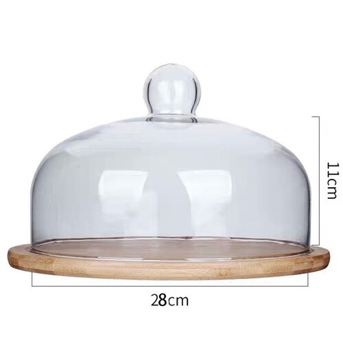 Plateau à gâteaux en bois avec couvercle en verre, plateau à Dessert, à pain, à collation, pour la conservation de la fraîcheur, couvercle Anti-cendres, plateau de stockage des aliments ménagers,
