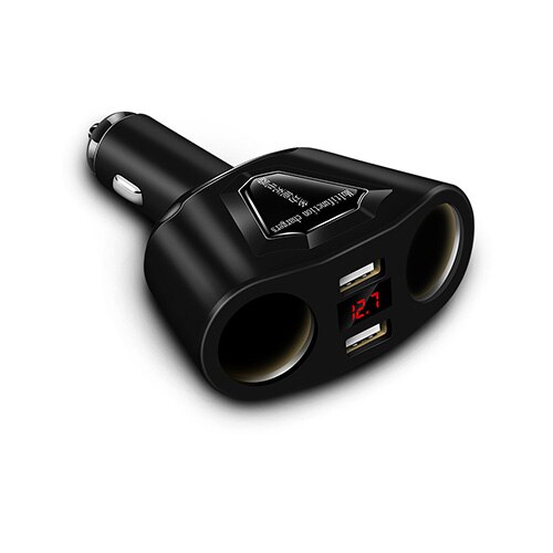 120W 2 Port Cigarette Lighter Sockets Power Adapter With 3.1A Dual USB Car Charger And Current Volmeter Display For Phone GPS: Black
