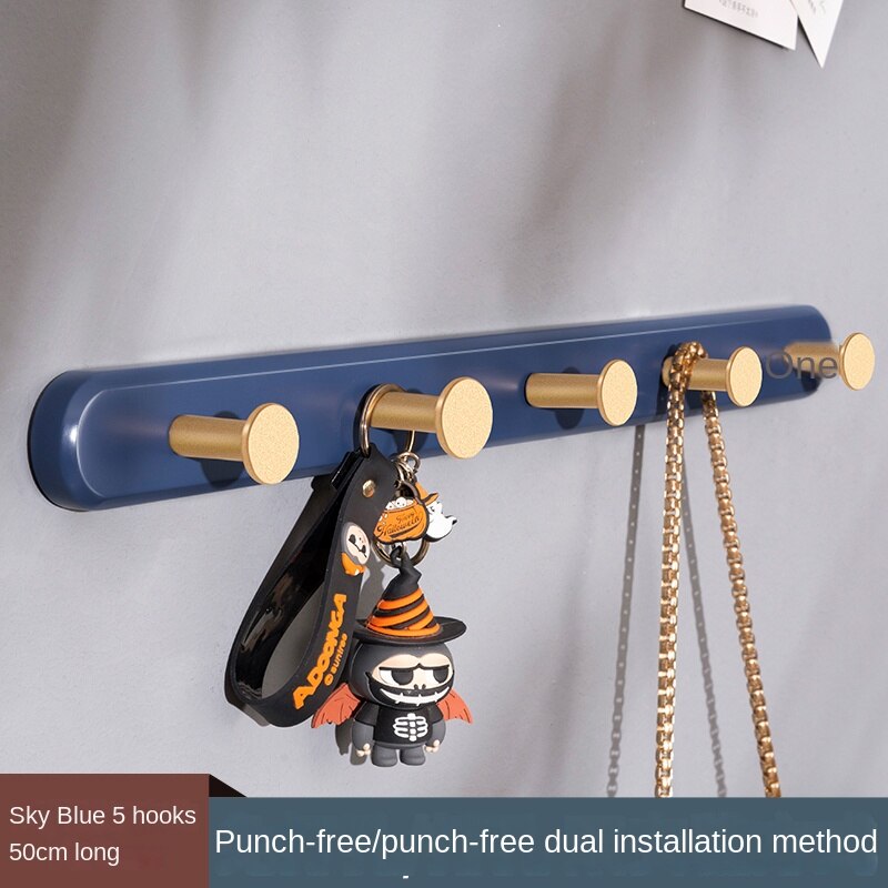Kledingrek Muur Opknoping Muur Gemonteerde Ponsen-Gratis Kleding Haak Muur Ingang Achter Entree Garderobe Licht Luxe Kleding haak: Blue 5 hook