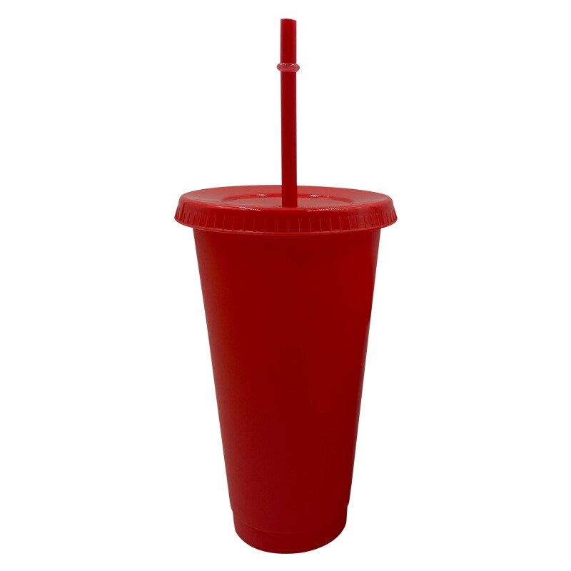 Plastic Stro Cup Multifunctionele Kerst Dag Stro Fles Outdoor Draagbare Leuke Waterfles Kantoor Drank Koffie Mok: L red