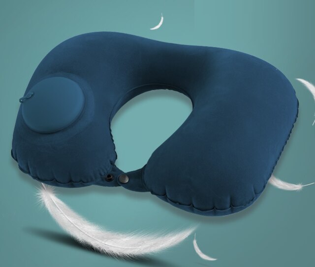Portable Inflatable U-shaped Pad Travel Pillow Foldable Office Plane Siesta Support Headrest Travel Essential U Pillow: Deep Blue