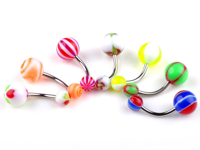 10Pcs/lot 15 Gauge Jewelry Stainless Steel Belly Button Rings Belly Piercings Navel Resin Body Jewelry bolas ombligo