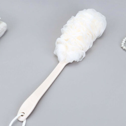 1pc Long Handle Bath Brush Back Bath Shower Scrubber Body Soft Mesh Scrub Puff Clean Oneself Bath Back Brush Sponge: white