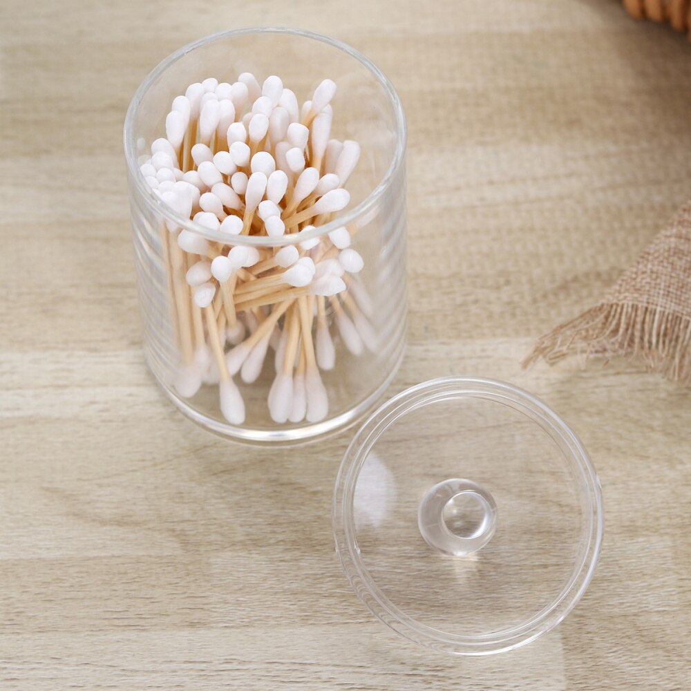 Transparent Cotton and Swab Dispenser Acrylic Round Container Cotton Pads Holder Swab Jar Makeup Organizer