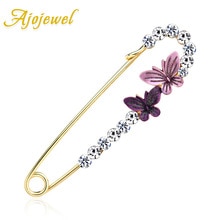 Ajojewel Grote Veiligheidsspelden Chic Dubbele Vlinder Broche Strass Sieraden Voor Vrouwen Pak Broche Femme Bijoux