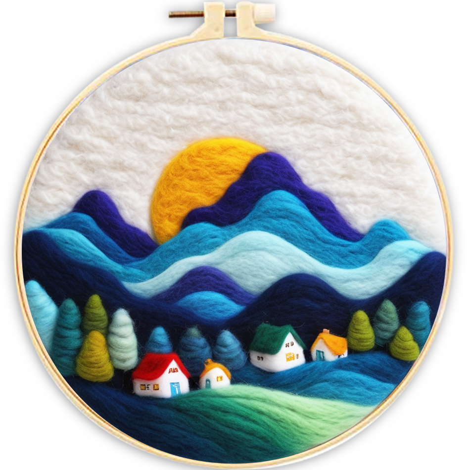 CHENISTORY-Kits de pintura de fieltro con aguja para principiantes, Kit de iniciación de fieltro con aguja de lana DIY, paisaje de montaña, decoración del hogar, arte artesanal: Gris claro