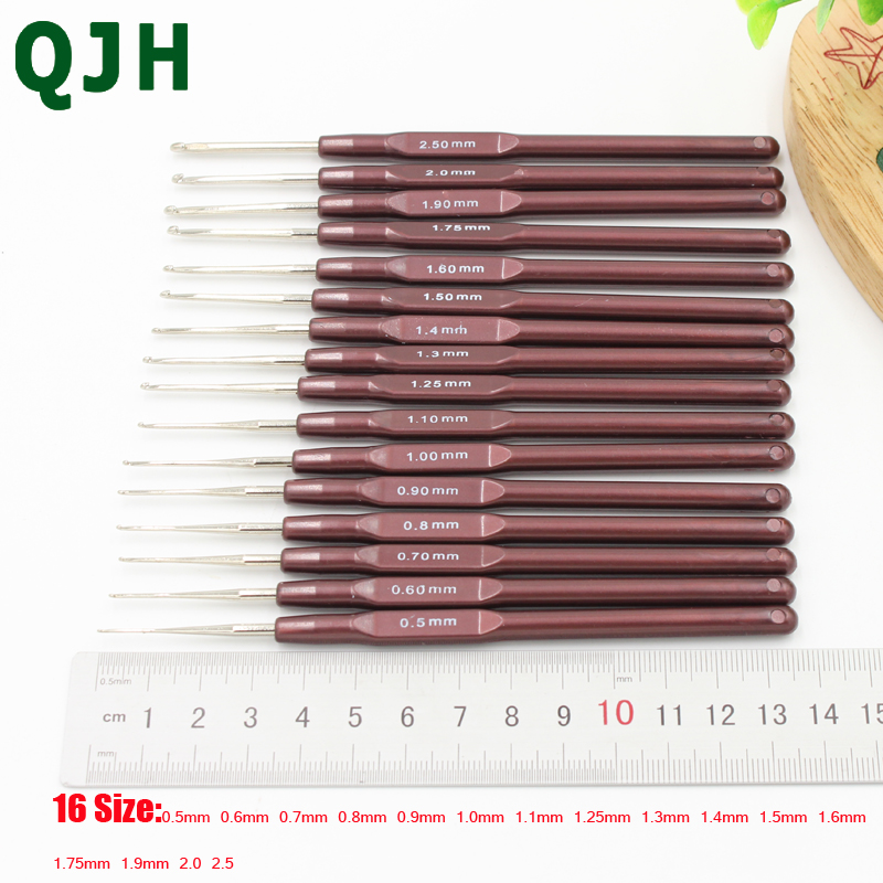 Qjh 16Pcs Plastic Handvat Haaknaalden Handvat Breinaalden Set Crochetings En Breisels 0.5Mm-2.5Mm 16 size