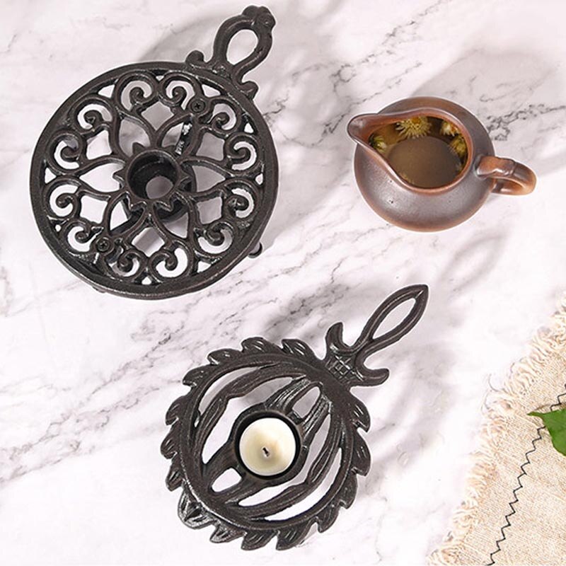 Candle Holder Glass Teapot Warm Base Cast Iron Tea Stove Coffee Milk Wine Heating Warmer Base Vintage Crafts Teaware