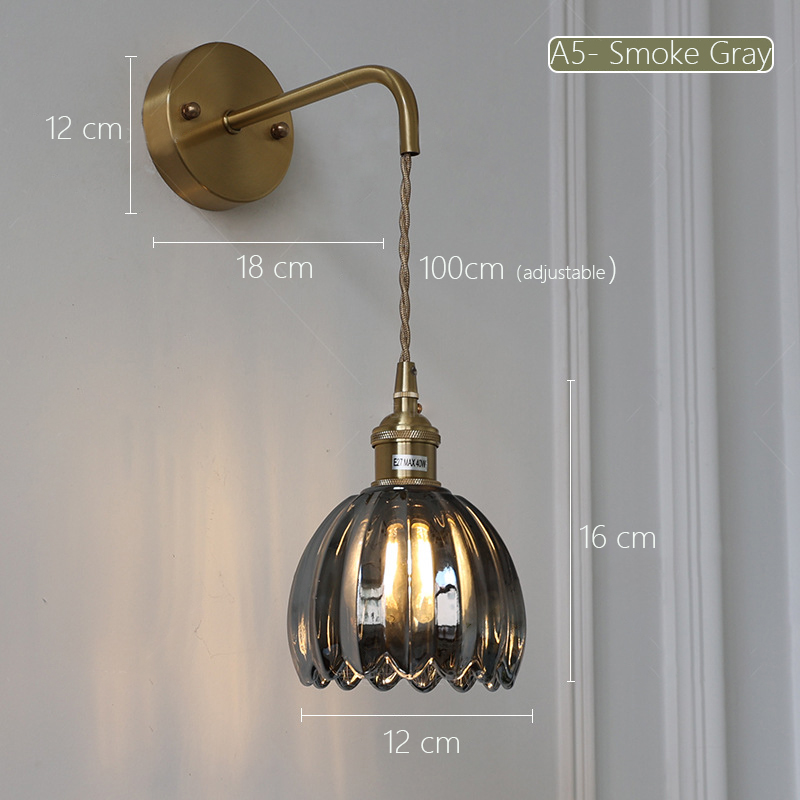 Japansk retro blomstervegglampe i glass moderne enkel nattbordslampe til soverom/studie ledet-speillampe nordisk vegglampe: Grå