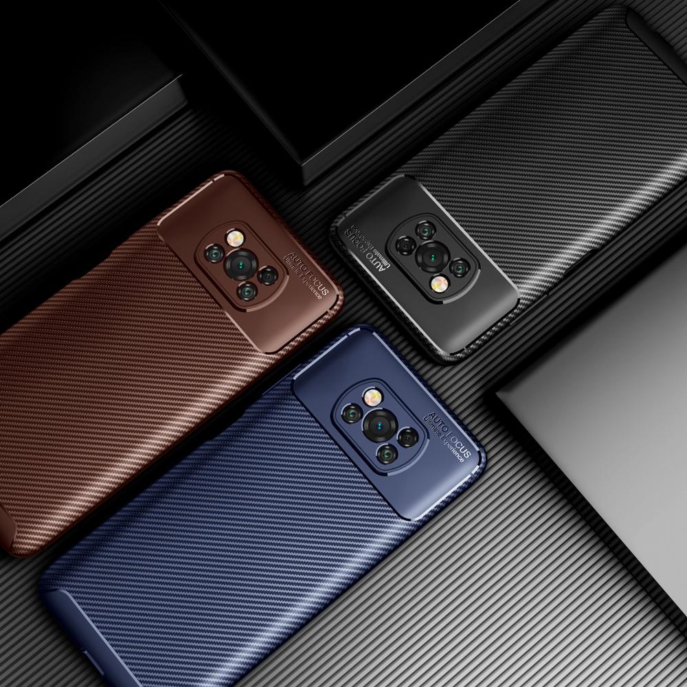 KEYSION-funda trasera del teléfono para Pocophone X3 NFC, funda trasera de silicona a prueba de golpes con textura de fibra de carbono y NFC, modelo funda de teléfono para Xiaomi POCO X3