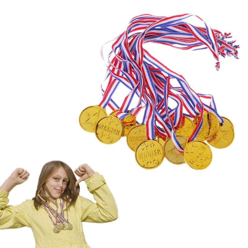 12 stk plast gull tone vinner pris medaljer skoleutstyr barn leketøy foto rekvisitter skoleaktiviteter belønning