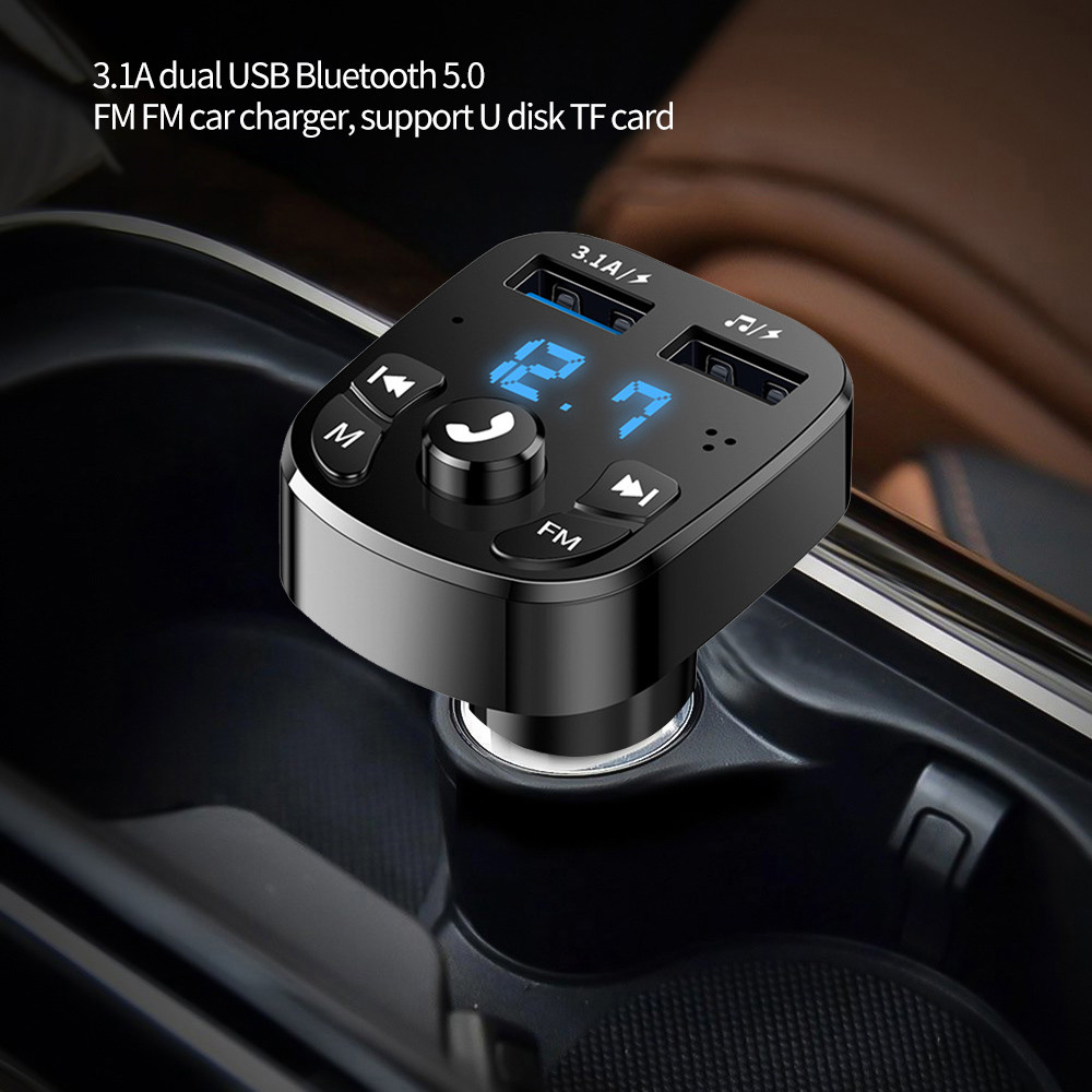 Transmisor Fm para coche, Bluetooth 5,0, Aux, Kit inalámbrico manos libres para coche, cargador de coche Usb Dual, modulador Fm de Radio, adaptador de reproductor Mp3