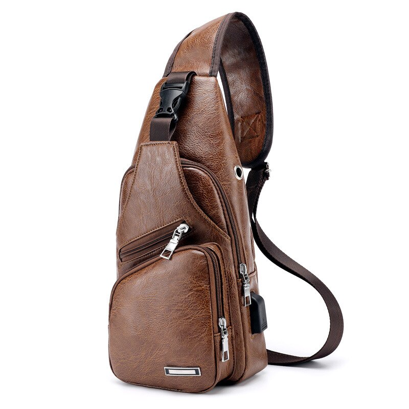 Mannelijke Schoudertas Usb Opladen Crossbody Schoudertas Voor Mannen Anti Diefstal Borst Taille Pack Reis Messenger Bags Casual Borst pack: small brown