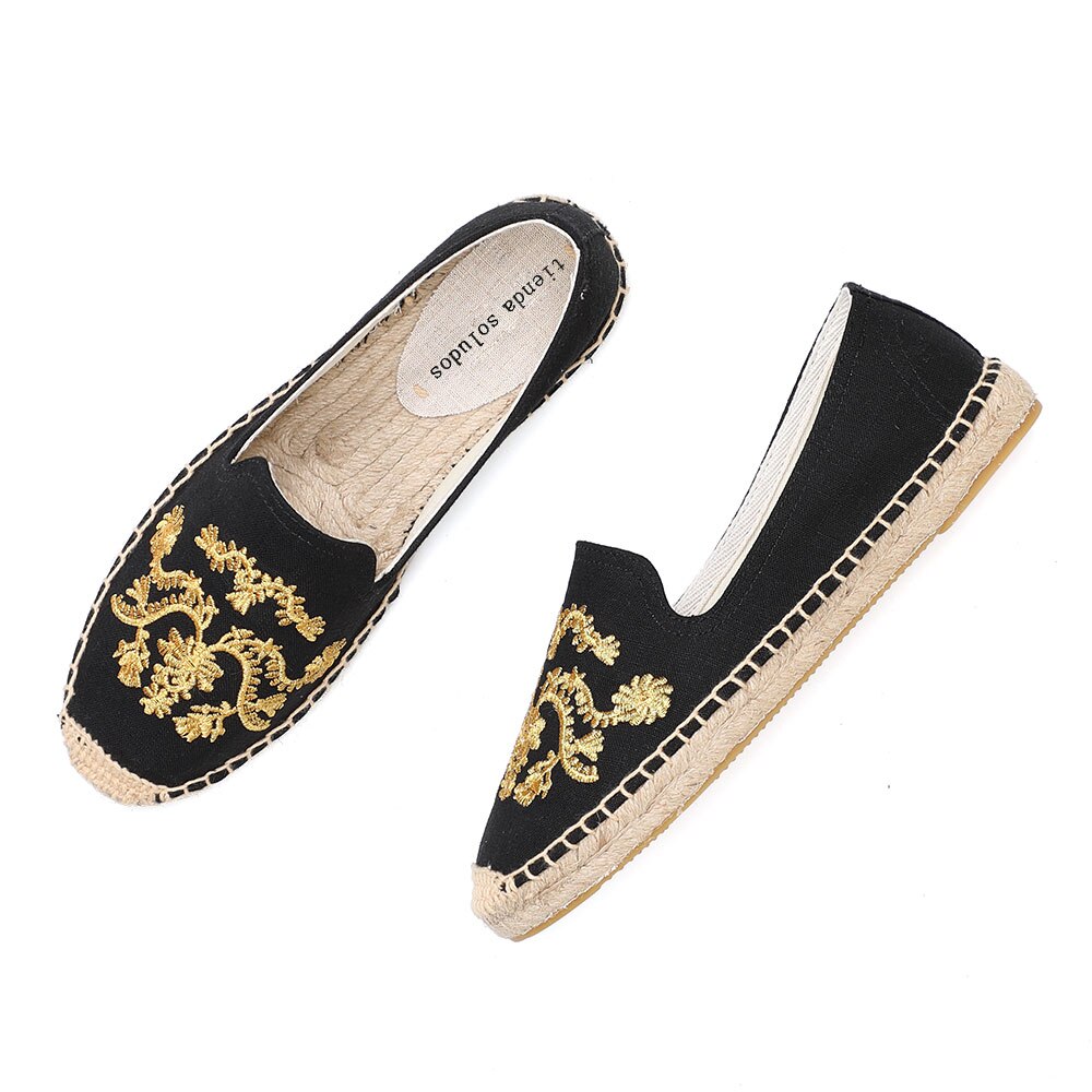 Dames 2022 Ronde Neus Espadrilles Platte Schoenen Dames Mode Echte Gehaaste Hennep Zapatillas Mujer Sapatos Comfortabele Casual: Black / 5