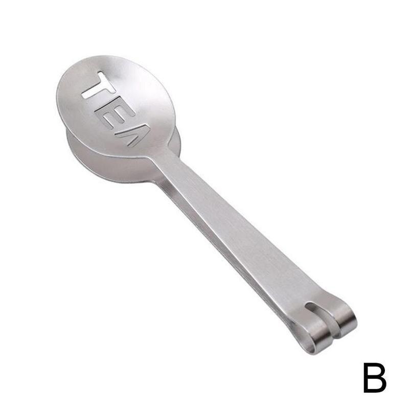 Pinza para té de acero inoxidable, bolsa de té, pinzas para hojas, soporte para colador, cuchara de Metal, exprimidor de té reutilizable, pinza para té multifuncional: B