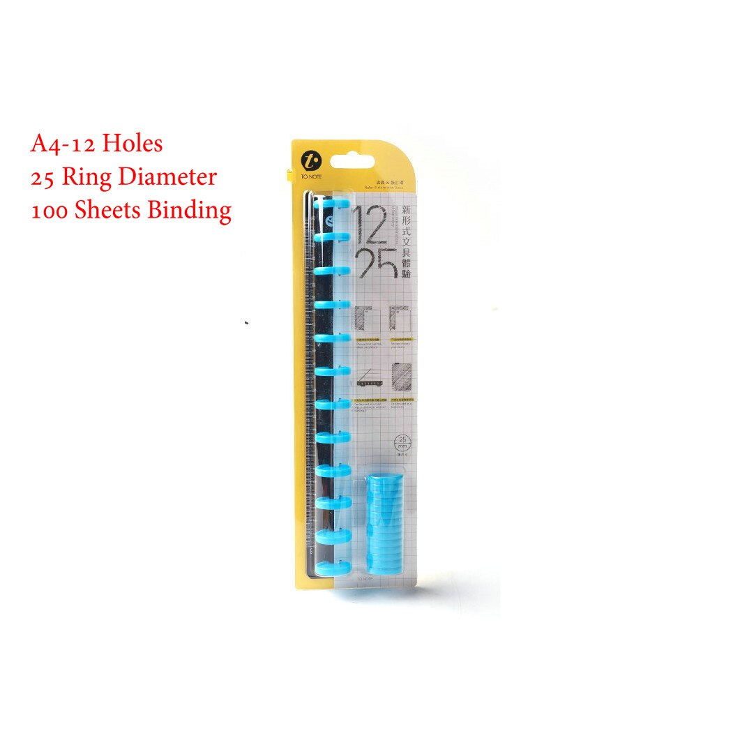 KW-trio Disc Binding Ring Ruler Fixture Accessories DIY T-Mushroom Hole Loose Notebook Notepad Binder Office Home School: A4-12Holes 25mm BL