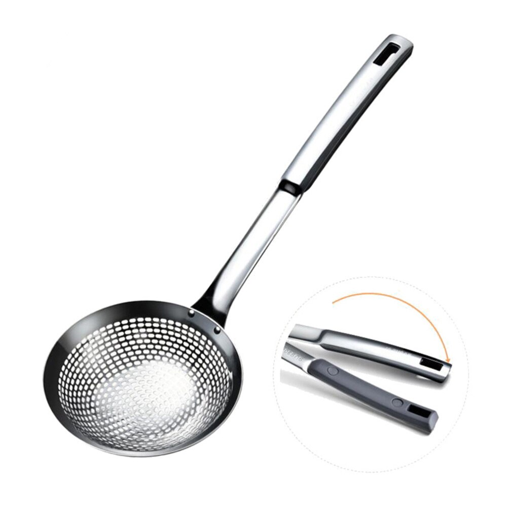 Rustfrit stål dørslag scoop gryde hulske mad serveringsske til nudler dumplings (lille størrelse)