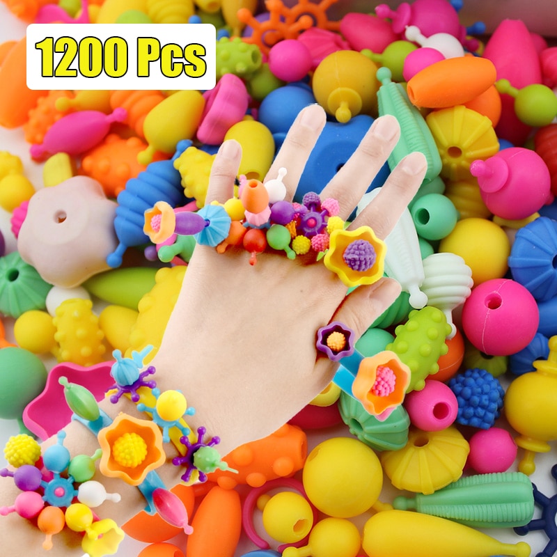 1200 stk popperler snapperle farverigt gør-det-selv smykkesæt pædagogisk pigelegetøj fremstilling af halskæde armbåndsring