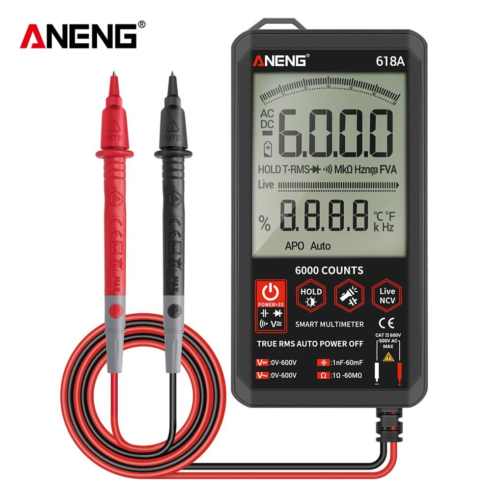 Digital Multimeter Smart Screen DC Analog Bar True RMS Tester 6000counts Transistor Capacitor NCV Testers Meter: 618A