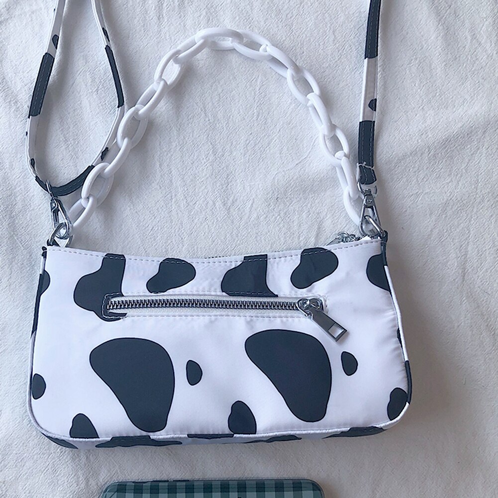 Dames schoudertassen met koeienprint, dames oxford handtas, handtassen met ketting, dames klassieke schoudertassen