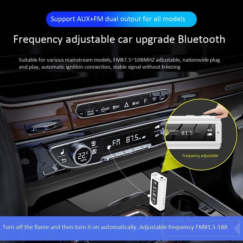 USB Bluetooth 5.0 Receiver Transmitter 2-In-1 FM Modulator Card 3.5mm AUX Jack Wireless o Adapter Handsfree Mic