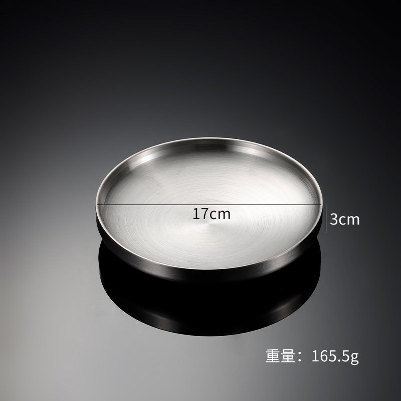 Plato de cena redondo de acero inoxidable grueso, platos de postre occidentales, bandeja de doble capa, mesa de comedor antiquemaduras, decoración del hogar: Marrón