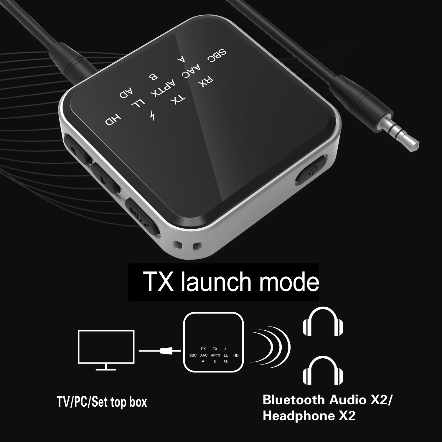 Trasmettitore ricevitore Bluetooth adattivo Aptx HD LL BT 5.2 RCA Jack da 3,5 mm Adattatore Audio senza fili AUX Chiamata in vivavoce per TV PC per auto