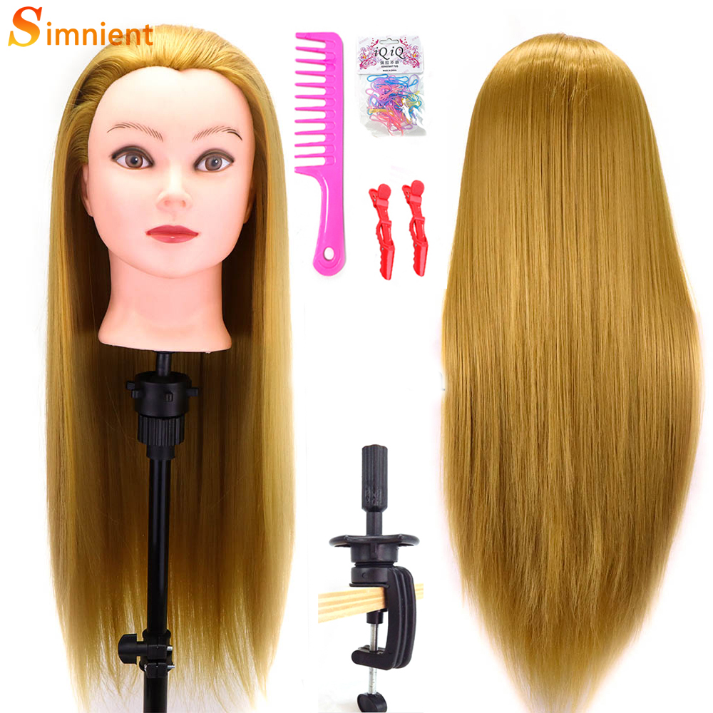 Mannequin Head 100% Synthetic Hair Hairdresser Training Head With Stand Manikin Cosmetology Doll Head For Braiding Styling