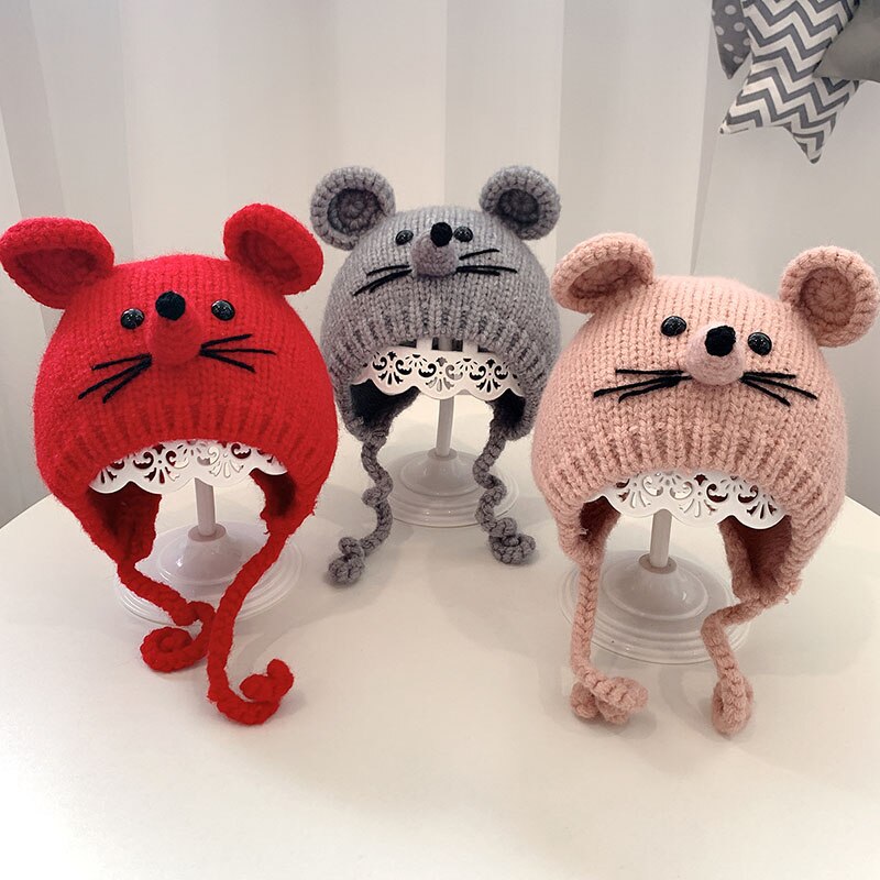Schattige cartoon dieren baby muts met oren winter warme baby jongens meisjes muts muts gebreide peuter muts zachte kinder muts mutsen