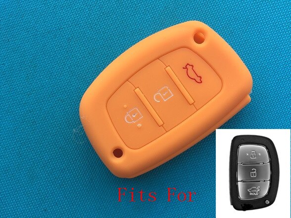 3- knops slimme siliconen sleutelhoes voor hyundai tucson  ix35 solaris  i25 i30 mistra accent afstandsbediening, klapbehuizing, leeg: Oranje