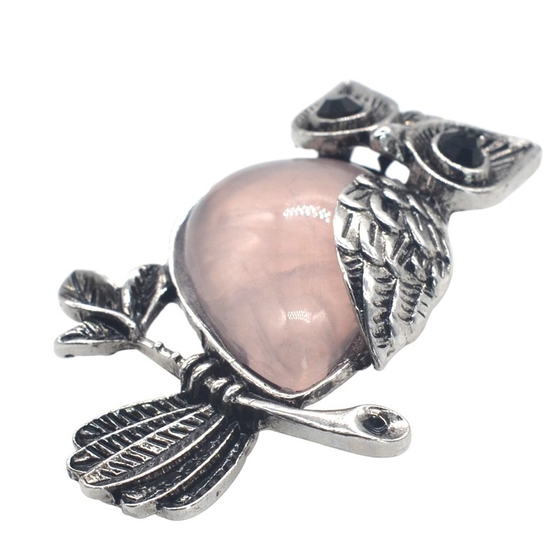 Plaat Zilveren Uil Roze Quartz Natuursteen Hanger Ketting Vrouwen Charmes Sieraden Hangers Sieraden Lol Stranger Ding