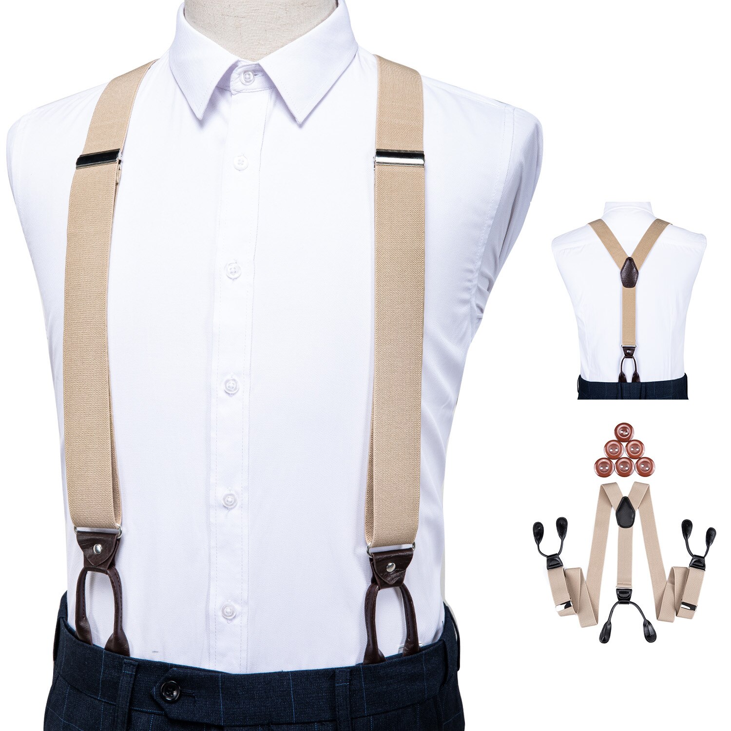 Bretels Voor Mannen Lederen Getrimd Knop End Elastische Smoking Y Terug Verstelbare Heren Mode Bretels Broek Bretels Bruin Dibangu: DJ-507