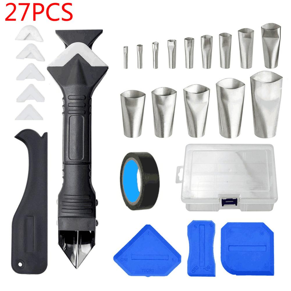 Ensemble d'outils pour le calfeutrage 3 en 1 finition d'étanchéité Silicone, outil fait main grattoir à coulis ensemble de raclette: D-27pcs
