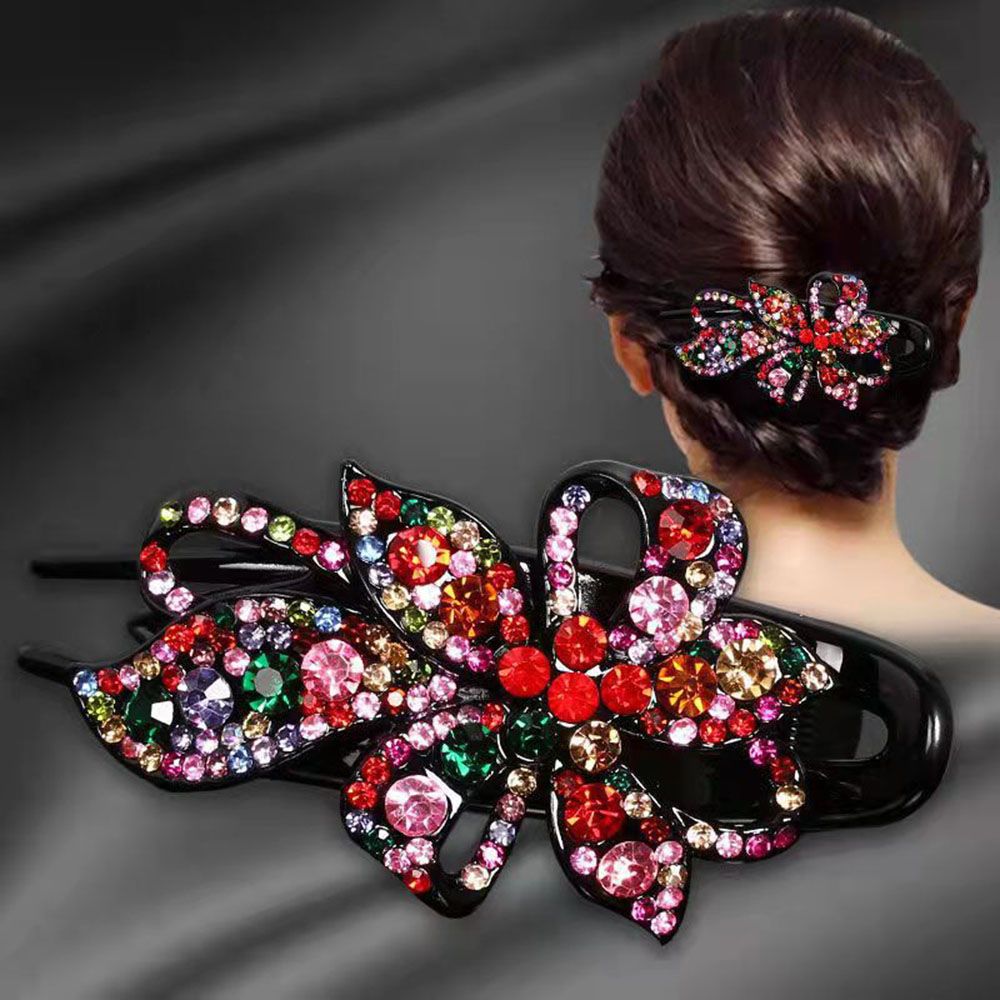 Épingle à cheveux en strass brillant, feuille de fleur, bec de canard, griffes rétro, accessoires pour cheveux pour femmes, couvre-chef queue de cheval brillante